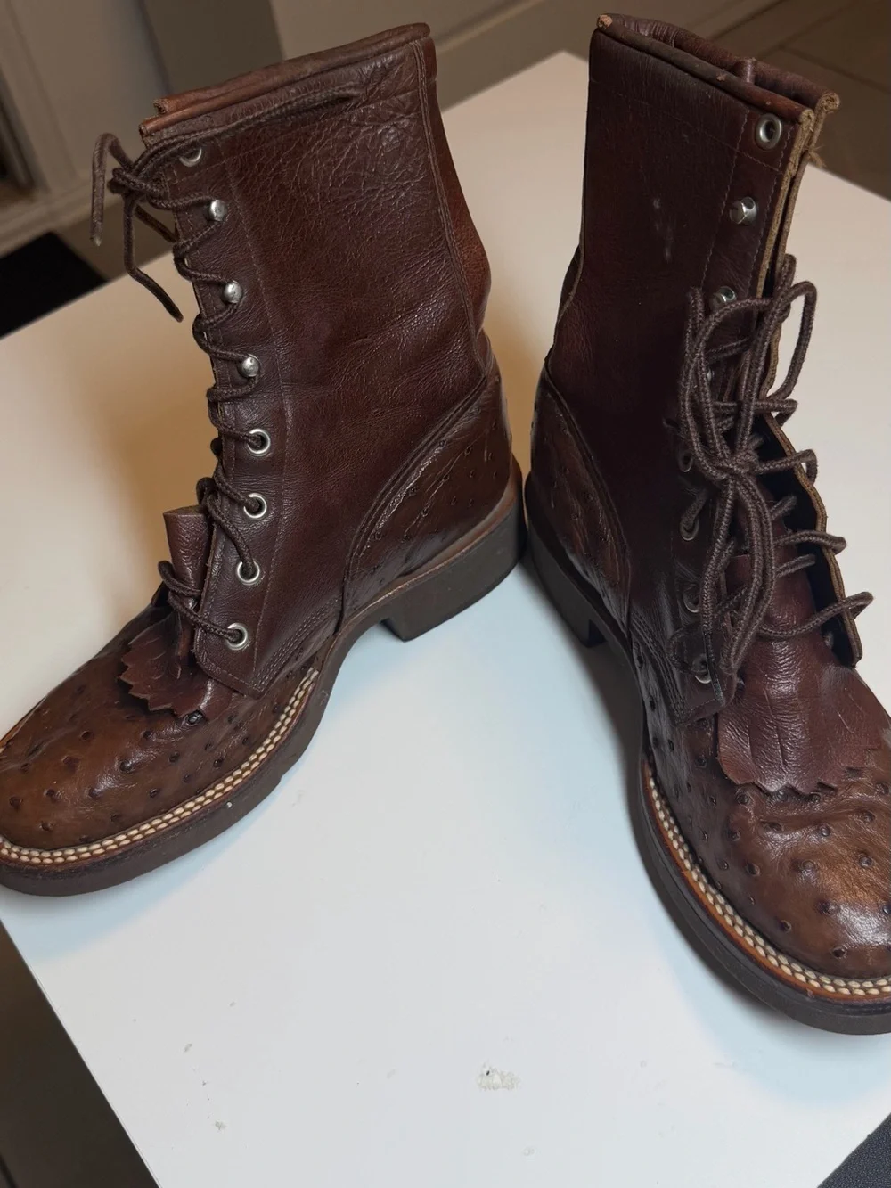 Justin Boots Brown Leather Lace-Up Ankle Booties